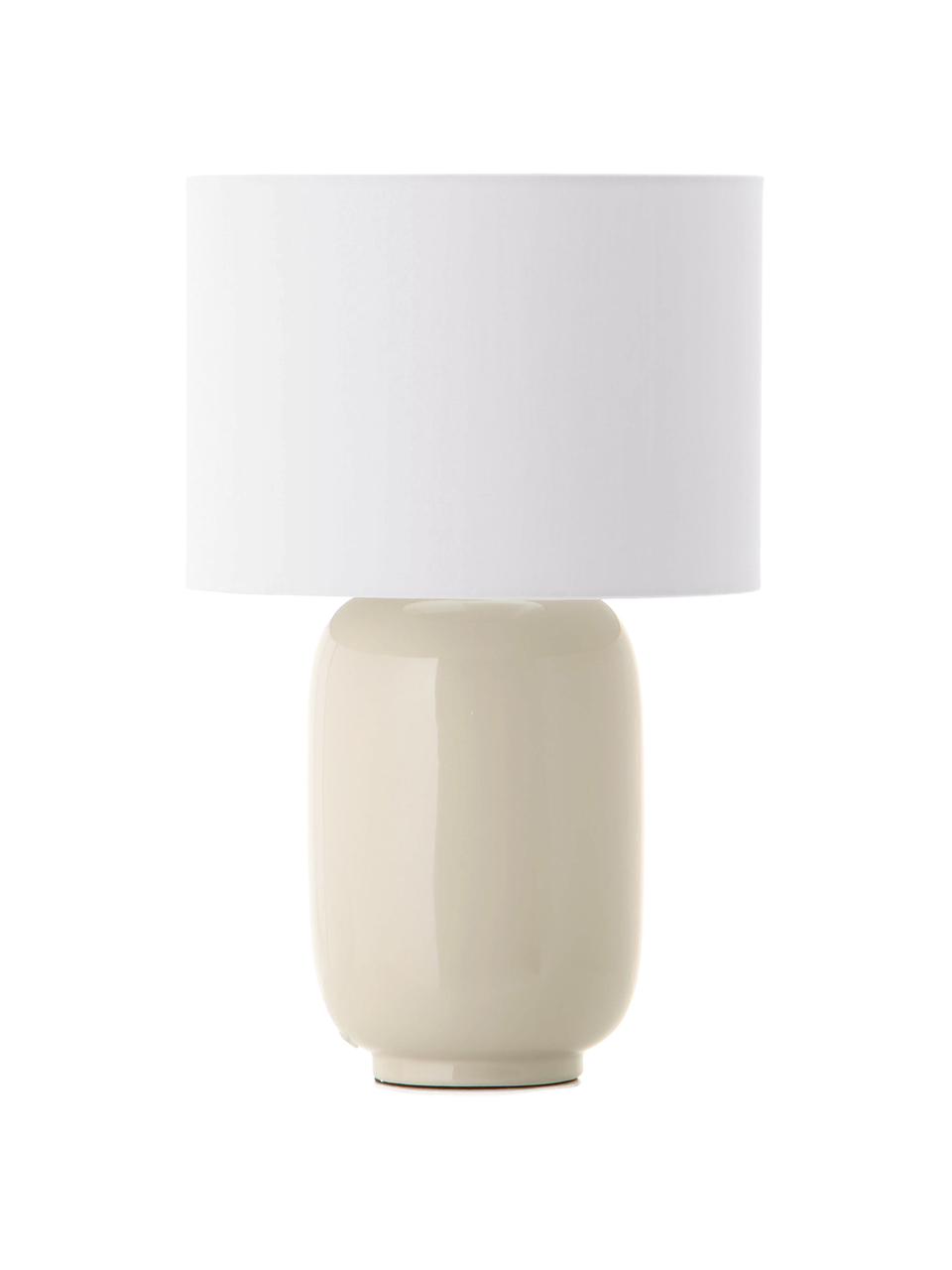 Keramik-Tischlampe Cadiz in Beige, Lampenschirm: Stoff, Lampenfuß: Keramik, Beige, Weiß, Ø 28 x H 43 cm