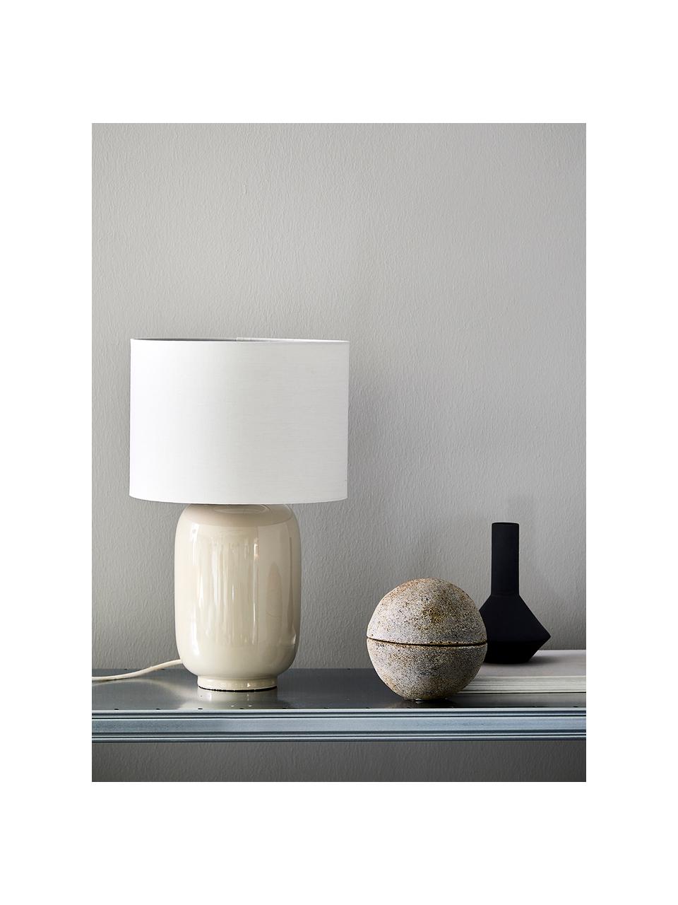 Lámpara de noche de cerámica Cadiz, Pantalla: tela, Cable: cubierto en tela, Beige, blanco, Ø 28 x Al 43 cm