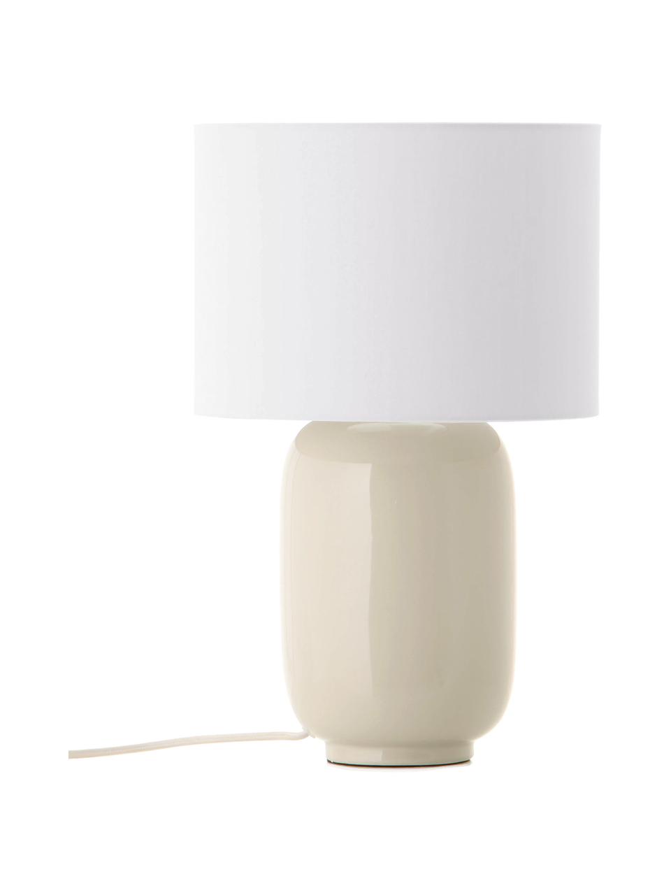 Lampe à poser céramique beige Cadiz, Beige, blanc, Ø 28 x haut. 43 cm