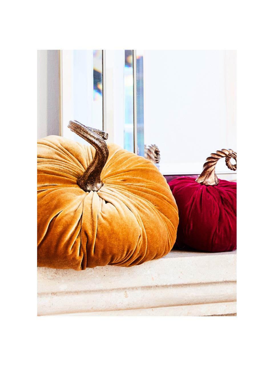 Zucca decorativa in velluto Pumpis, 15% poliresina, 35% acrilico, 25% poliestere, 25% riempimento con sabbia di quarzo, Arancione, Ø 24 x Alt. 22 cm