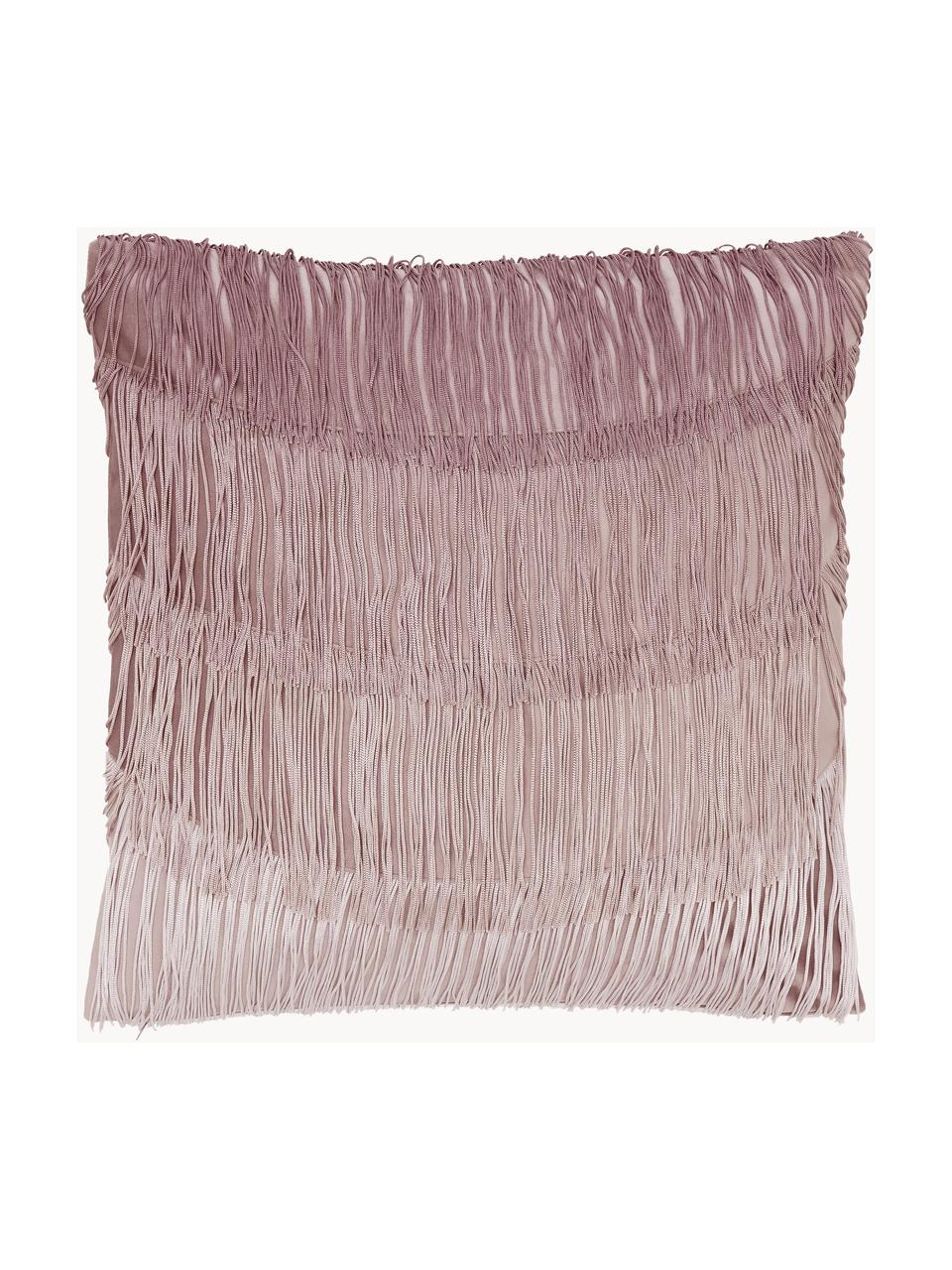 Housse de coussin 45x45 velours à franges Marilyn, Vieux rose, larg. 45 x long. 45cm