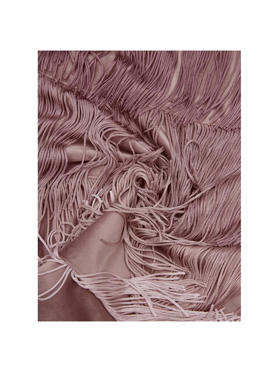 Funda de cojín de terciopelo Marilyn, con flecos, Tapizado: terciopelo (100% poliéste, Flecos: 100% viscosa, Rosa palo, An 45 x L 45 cm