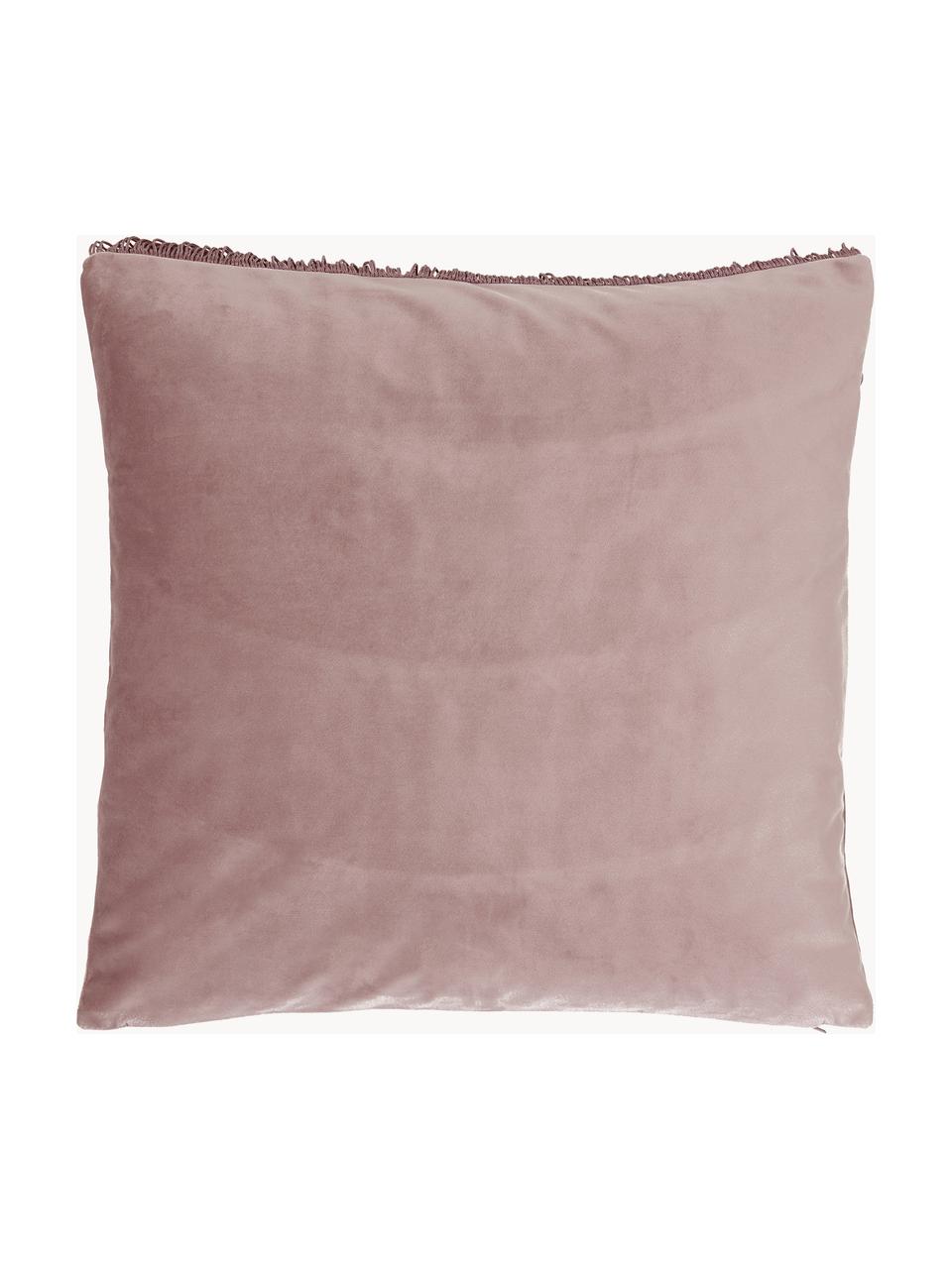 Housse de coussin 45x45 velours à franges Marilyn, Vieux rose, larg. 45 x long. 45cm