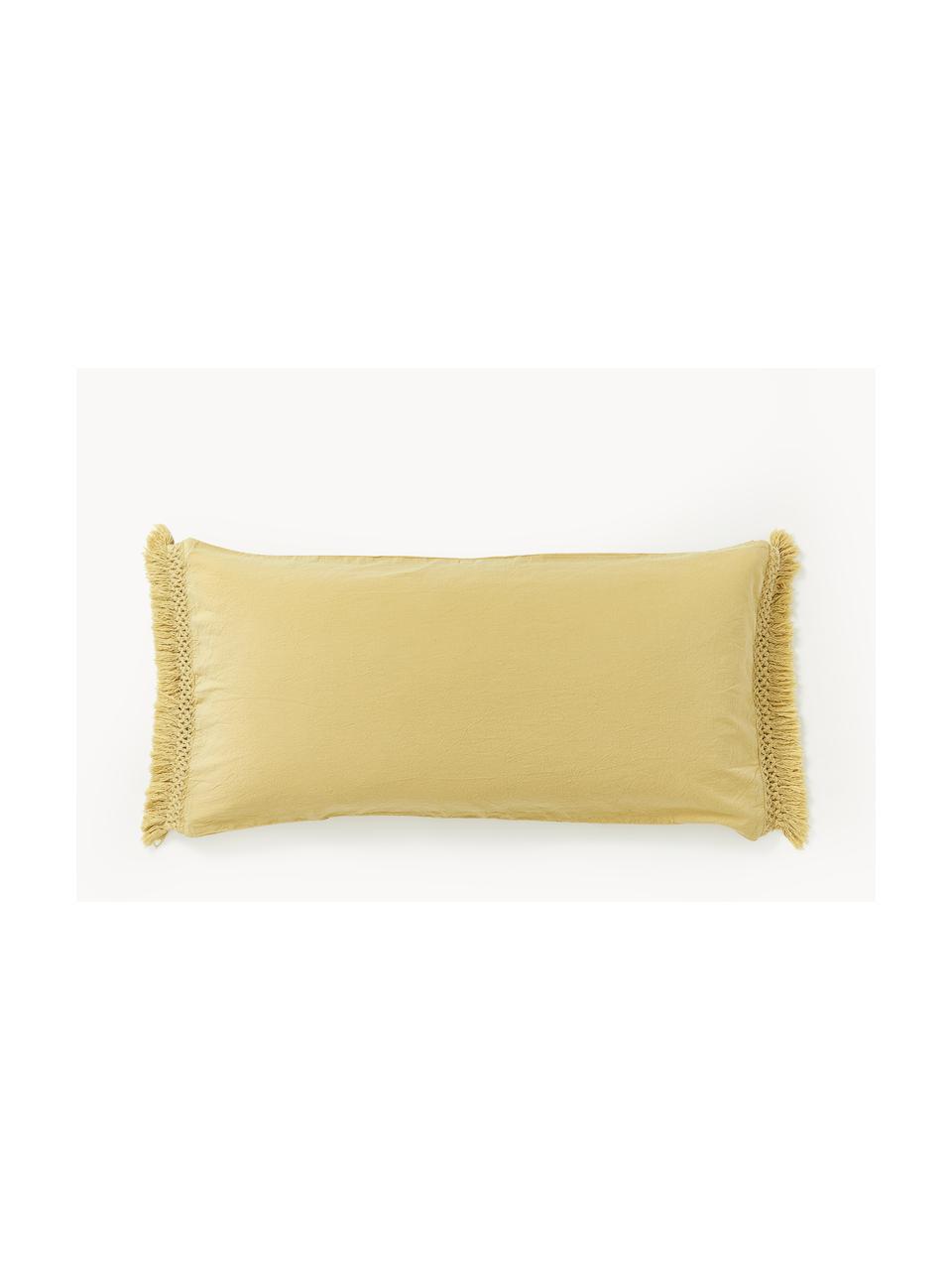 Povlak na polštář z bavlněného perkálu  s třásněmi Abra, Hořčicově žlutá, Š 40 cm, D 80 cm
