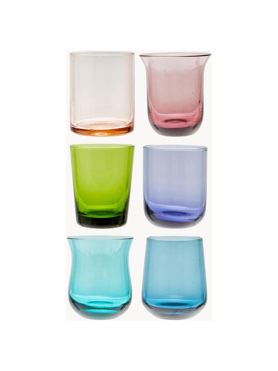 Mundgeblasene Schnapsgläser Diseguale in unterschiedlichen Farben und Formen, 6er-Set, Glas, mundgeblasen, Bunt, transparent, Ø 6 x H 6 cm, 90 ml