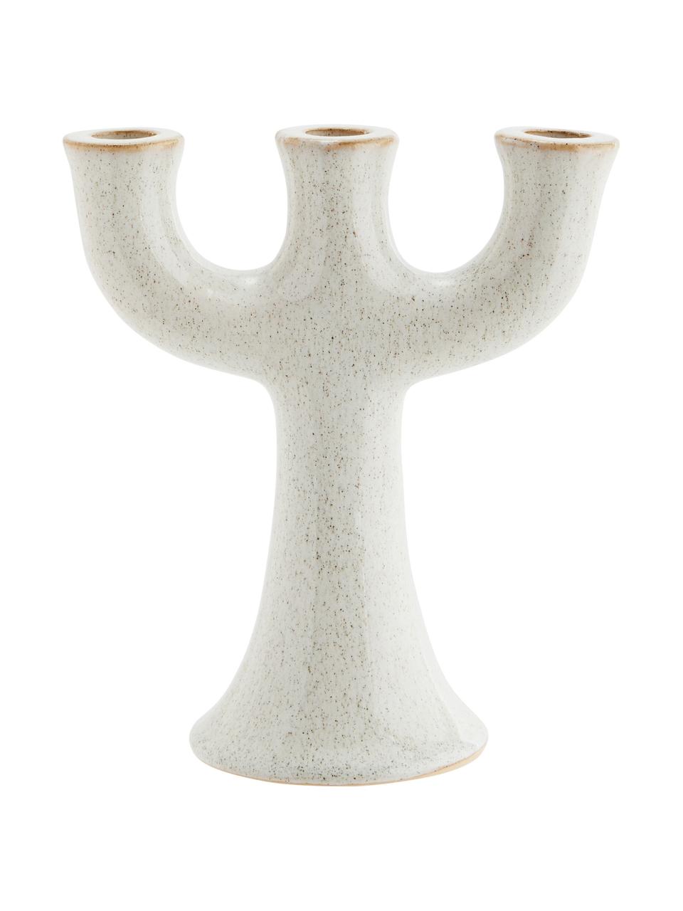 Kerzenhalter Trident, Steingut, Weiß, gesprenkelt, B 19 x H 21 cm