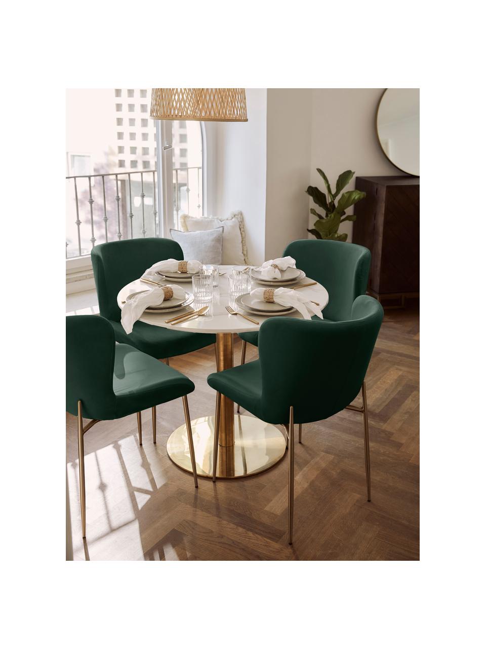 Fluwelen gestoffeerde stoel Tess in groen, Bekleding: fluweel (polyester) Met 3, Poten: metaal, gepoedercoat, Fluweel groen, goudkleurig, B 49 x H 84 cm