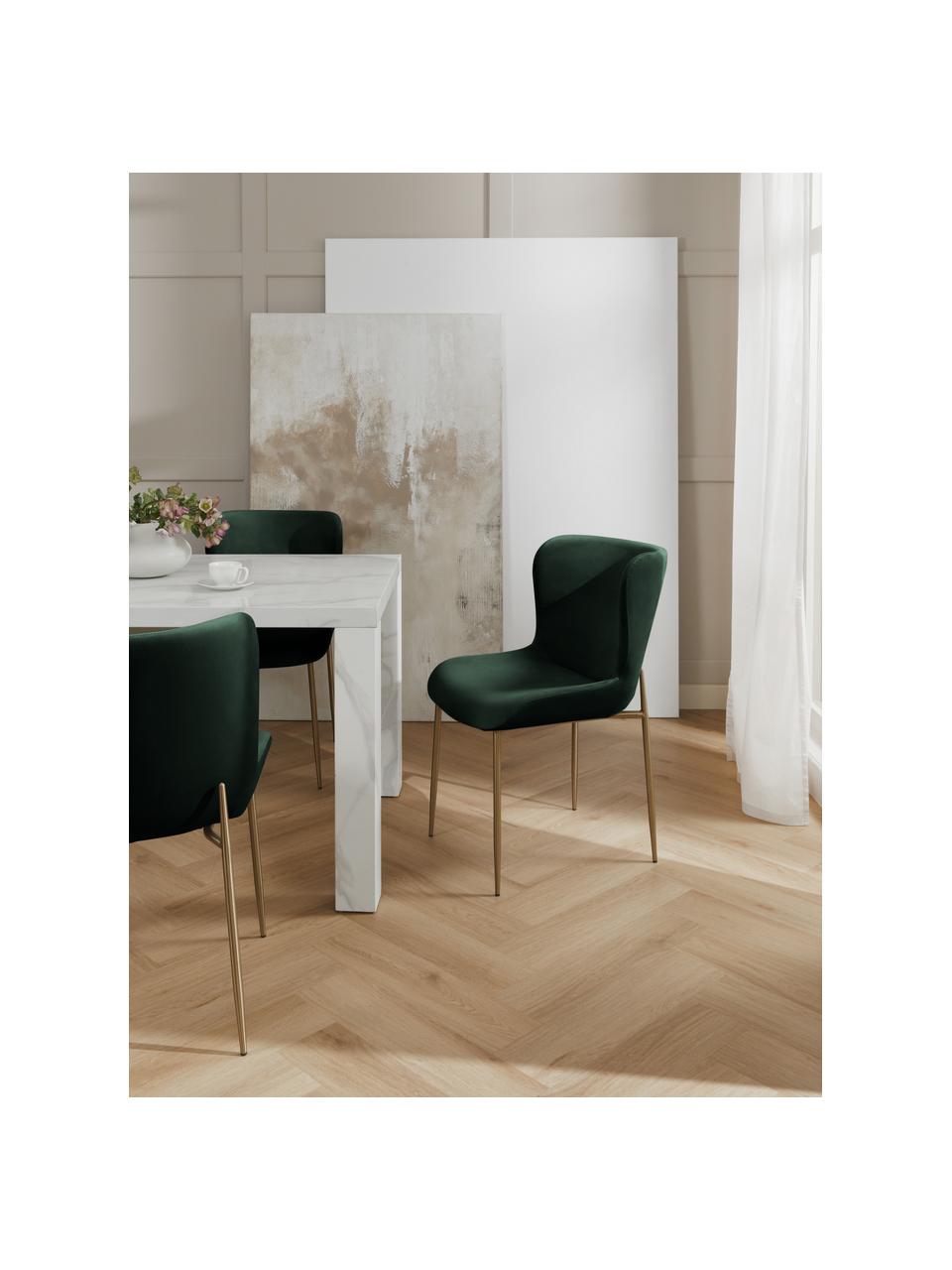 Sedia imbottita in velluto Tess, Rivestimento: velluto (poliestere) Il r, Gambe: metallo verniciato a polv, Velluto verde, dorato, Larg. 49 x Prof. 64 cm