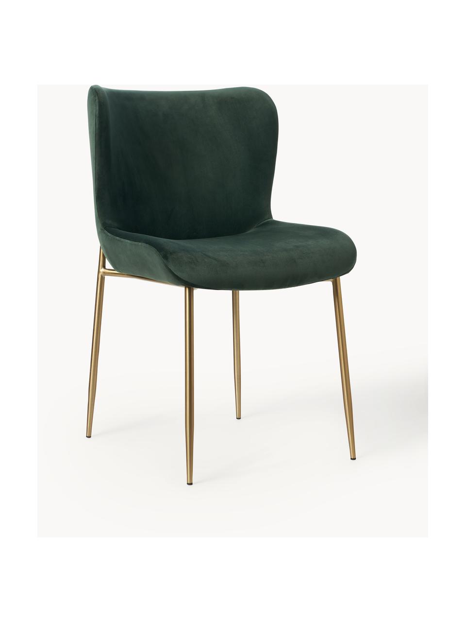 Krzesło tapicerowane z aksamitu Tess, Tapicerka: aksamit (poliester) Dzięk, Nogi: metal malowany proszkowo, Ciemnozielony aksamit, odcienie złotego, S 49 x G 64 cm