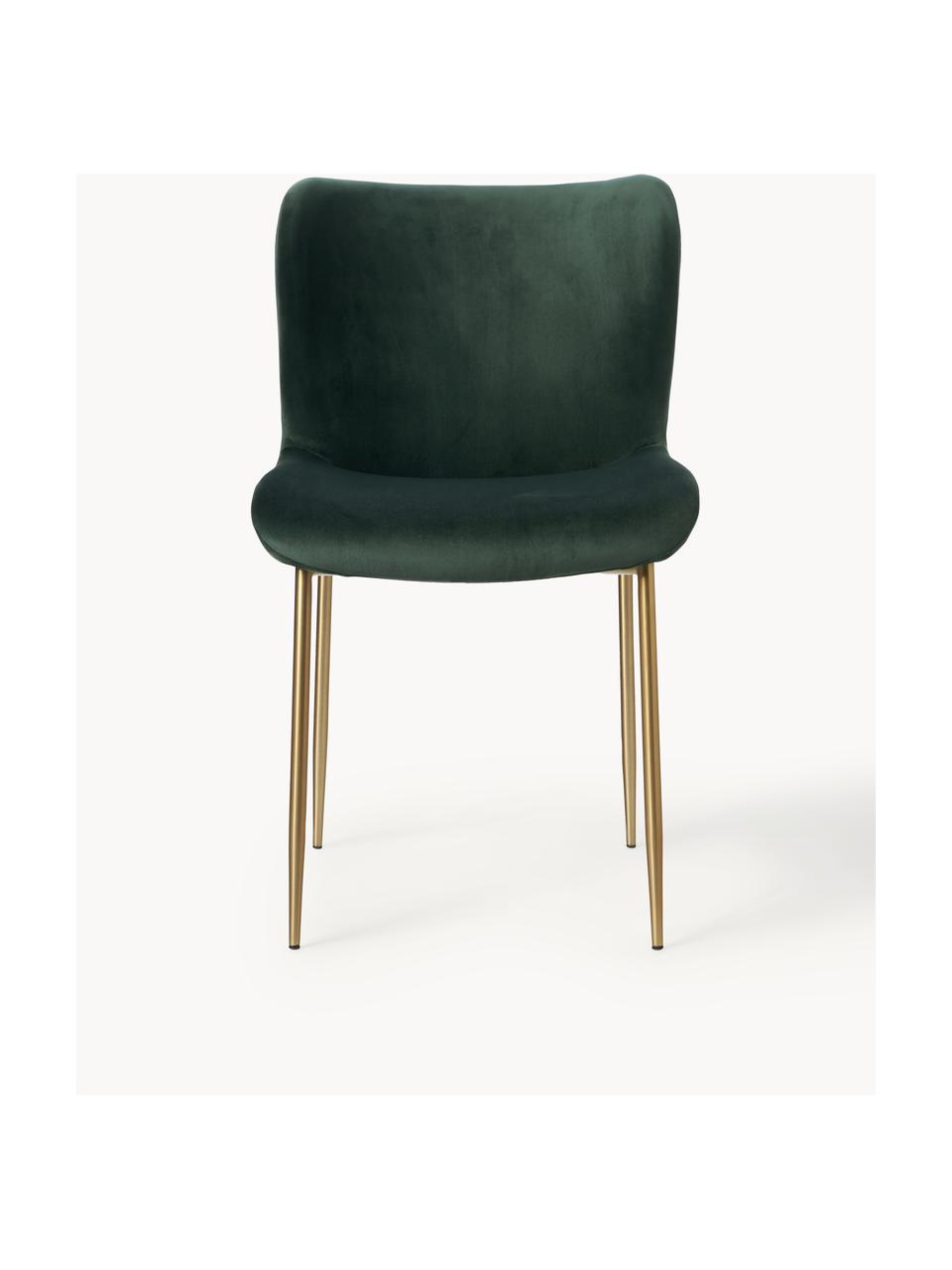 Fluwelen stoel Tess, Bekleding: fluweel (polyester) Met 3, Poten: gepoedercoat metaal, Fluweel donkergroen, goudkleurig, B 49 x D 64 cm