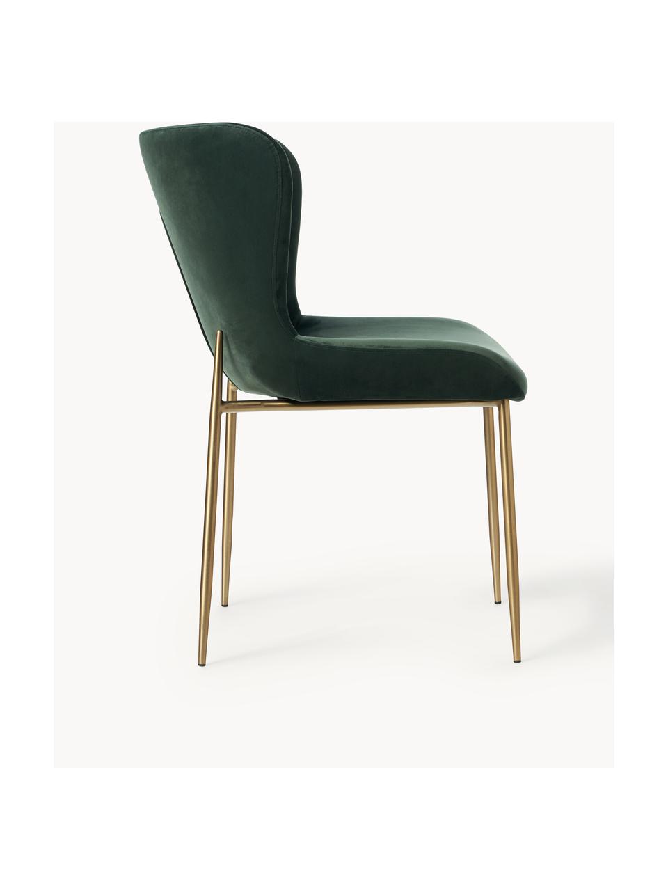 Krzesło tapicerowane z aksamitu Tess, Tapicerka: aksamit (poliester) Dzięk, Nogi: metal malowany proszkowo, Ciemnozielony aksamit, odcienie złotego, S 49 x G 64 cm
