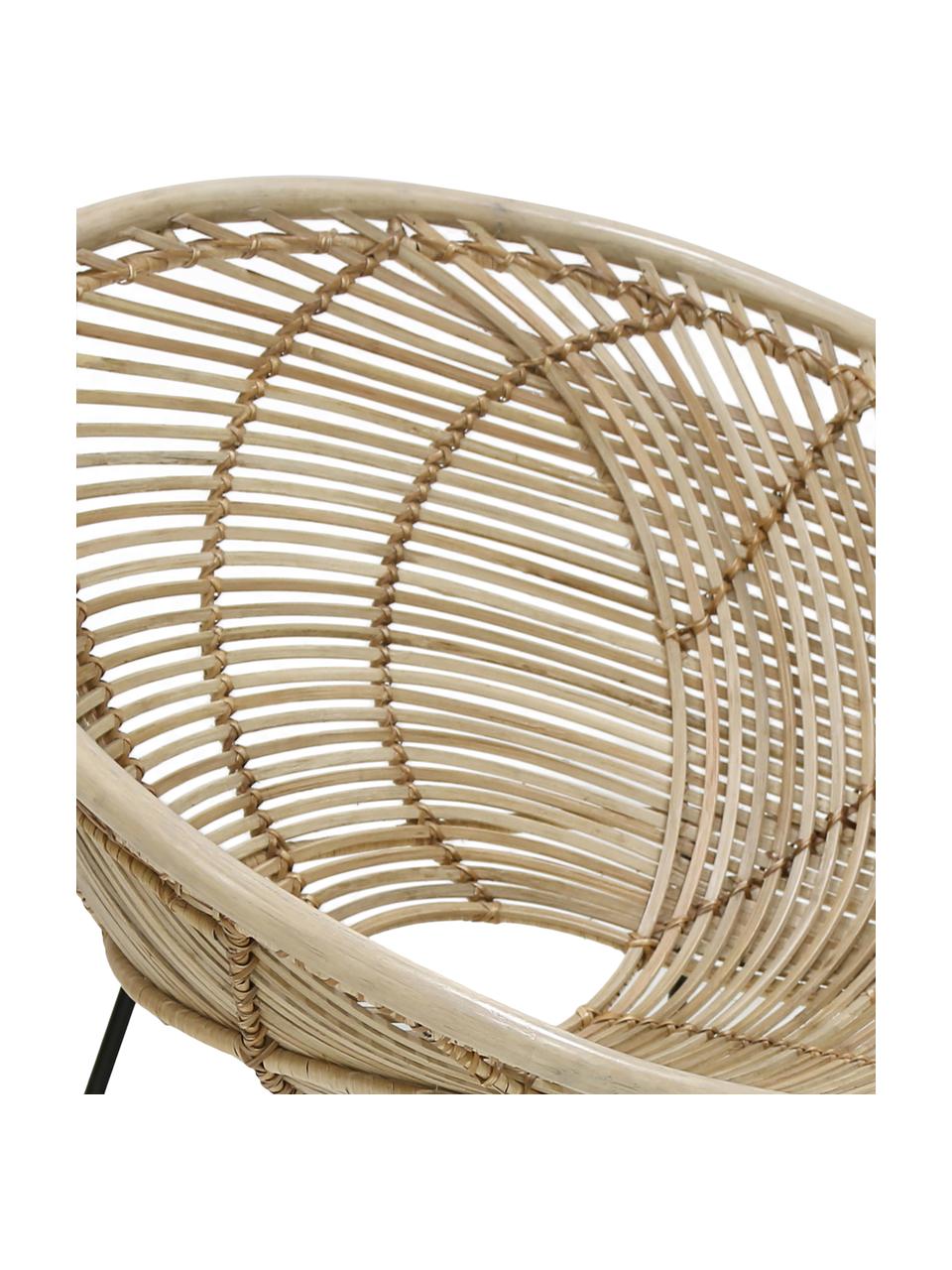 Rotan fauteuil Circles, Zitvlak: rotan, Poten: gepoedercoat metaal, Rotankleurig, B 72 x D 79 cm