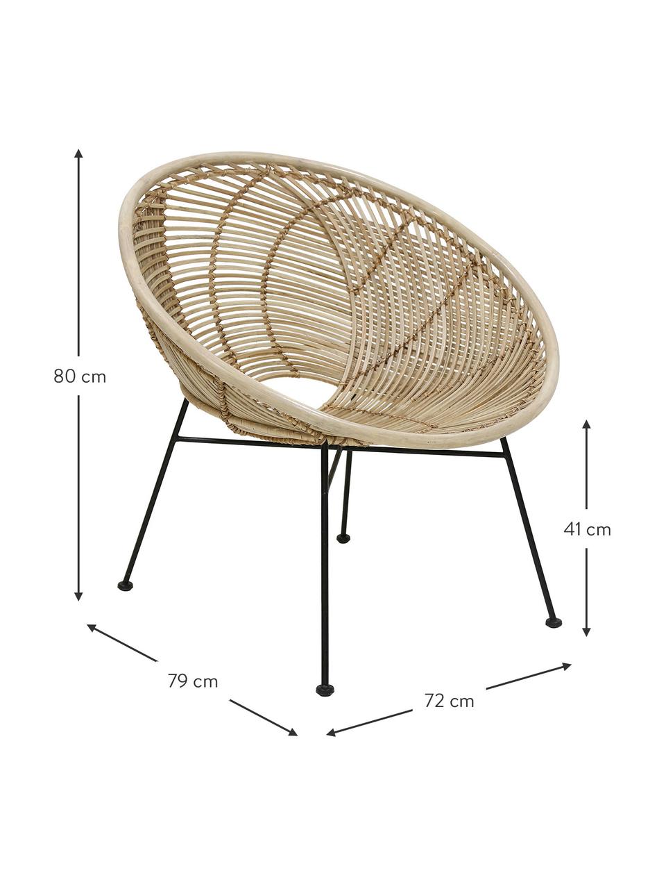 Rattan-Sessel Circles, Sitzschale: Rattan, Beine: Metall, pulverbeschichtet, Rattan, B 72 x T 79 cm