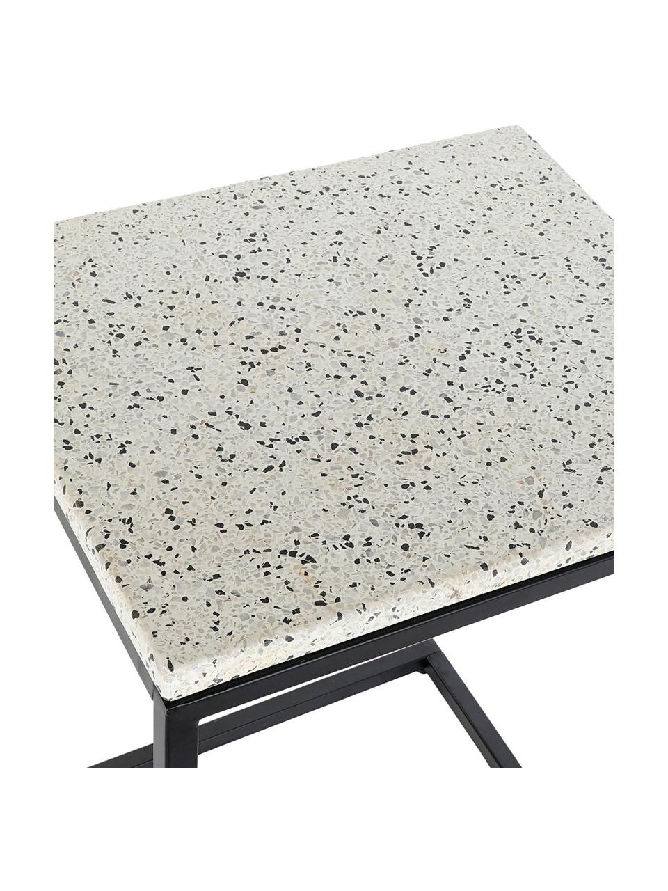 Stolik pomocniczy z metalu Pablo, Stelaż: metal lakierowany na czar, Blat: beton z lastriko, Biały, czarny, wielobarwny, S 40 x W 65 cm