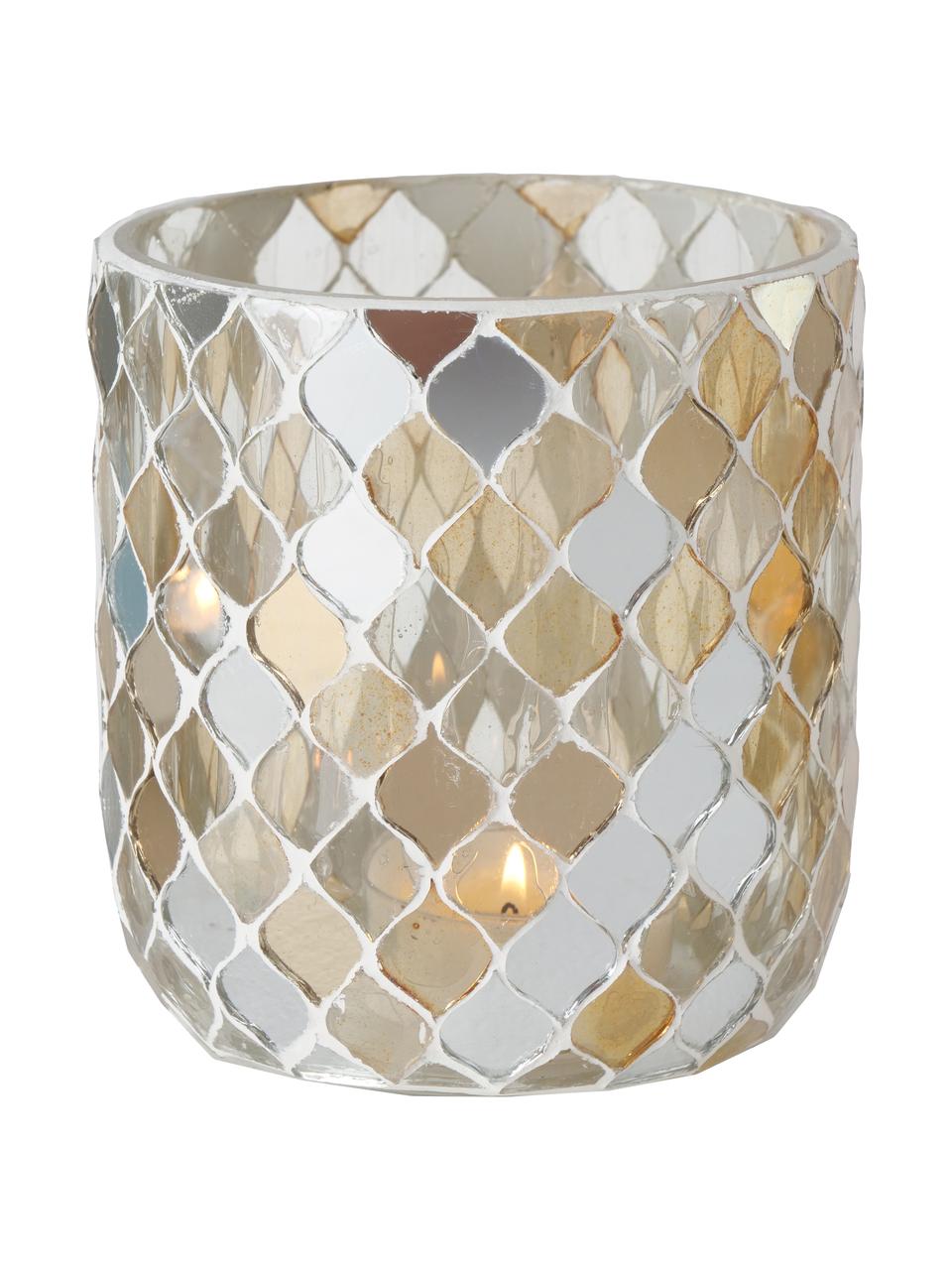 Teelichthalter-Set Horya, 3er-Set, Glas, Gips, Goldfarben, transparent, Ø 10 x H 11 cm