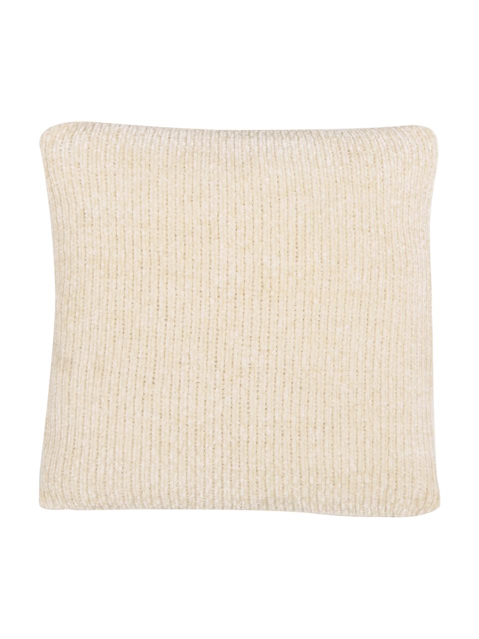 Housse de coussin en chenille douce blanc crème Beckett, 100 % polyester, Blanc crème, larg. 45 x long. 45 cm