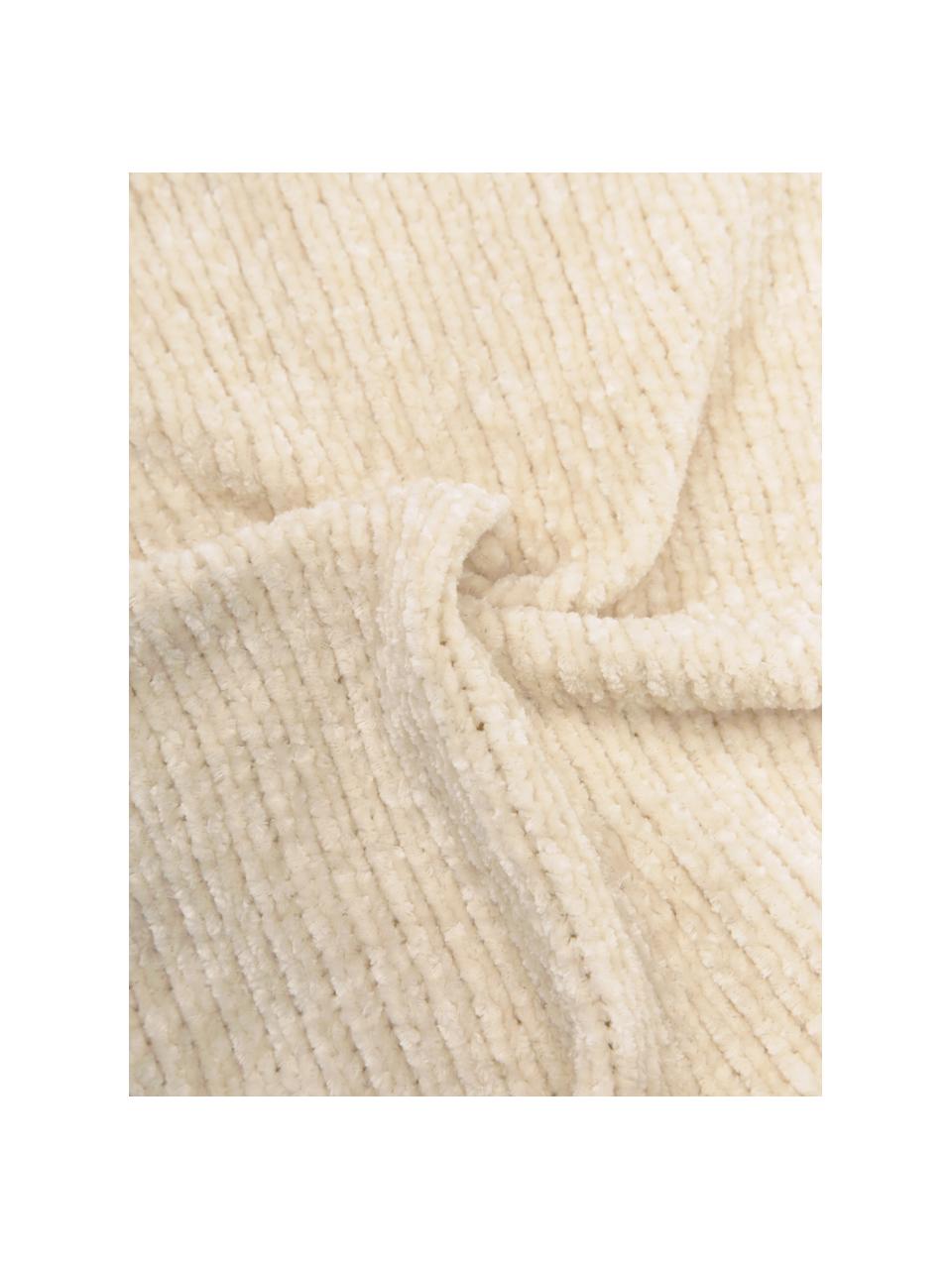 Housse de coussin en chenille douce blanc crème Beckett, 100 % polyester, Blanc crème, larg. 45 x long. 45 cm