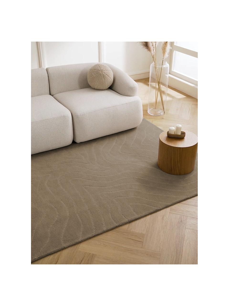 Wollteppich Aaron, handgetuftet, Flor: 100 % Wolle, Taupe, B 300 x L 400 cm (Grösse XL)