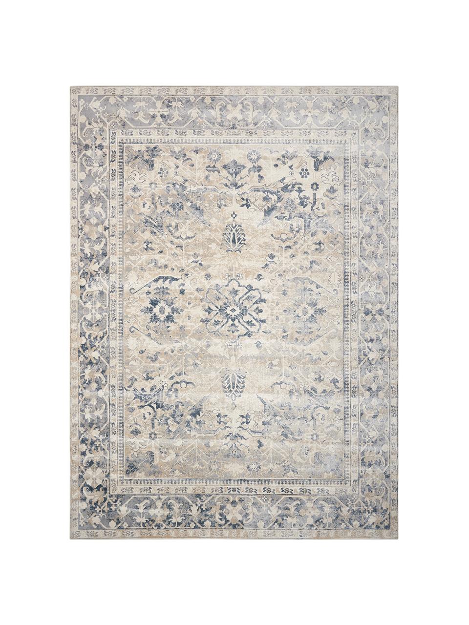 Vintage koberec Malta, 90% polypropylén, 10% ženilka, Slonovinová kosť, modrá, Š 120 x D 170 cm (veľkosť S)