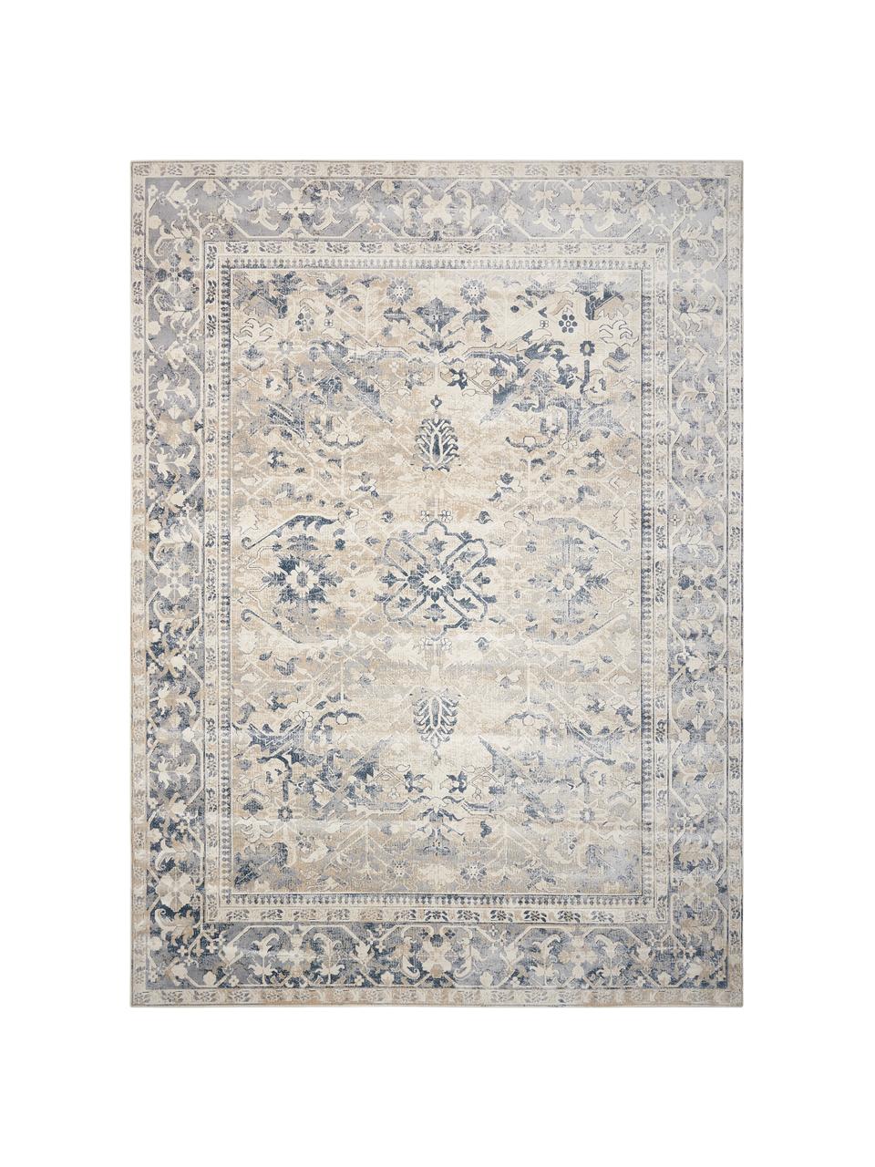 Vintage vloerkleed Malta in blauw-beige, 90% polypropyleen, 10% chenille, Ivoorkleurig, blauwtinten, B 120 x L 170 cm (maat S)