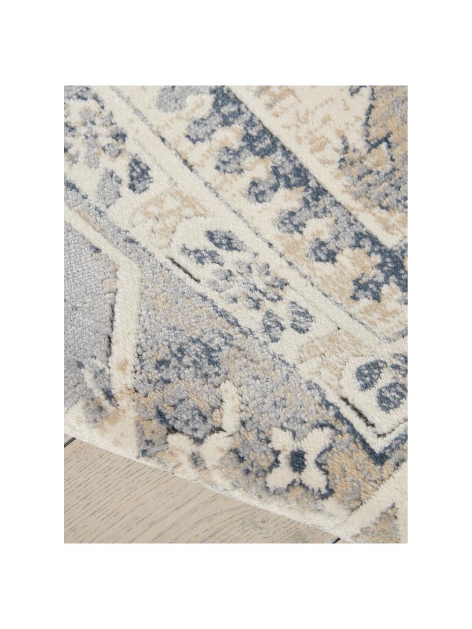 Tapis vintage bleu beige Malta, 90 % polypropylène, 10 % chenille, Blanc ivoire, tons bleus, larg. 120 x long. 170 cm (taille S)