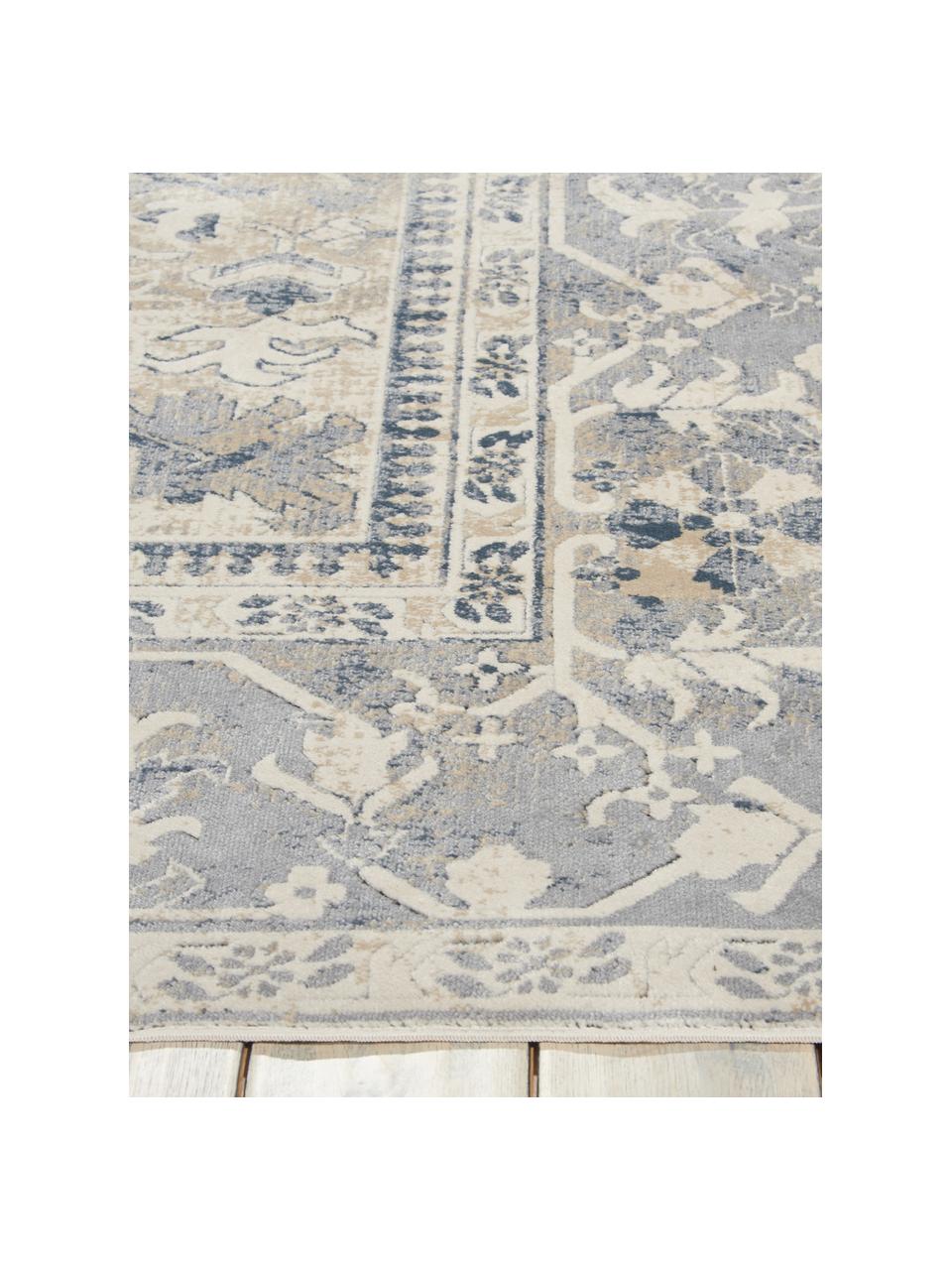 Tappeto vintage blu-beige Malta, 90% polipropilene, 10% ciniglia, Avorio, tonalità blu, Larg. 120 x Lung. 170 cm (taglia S)