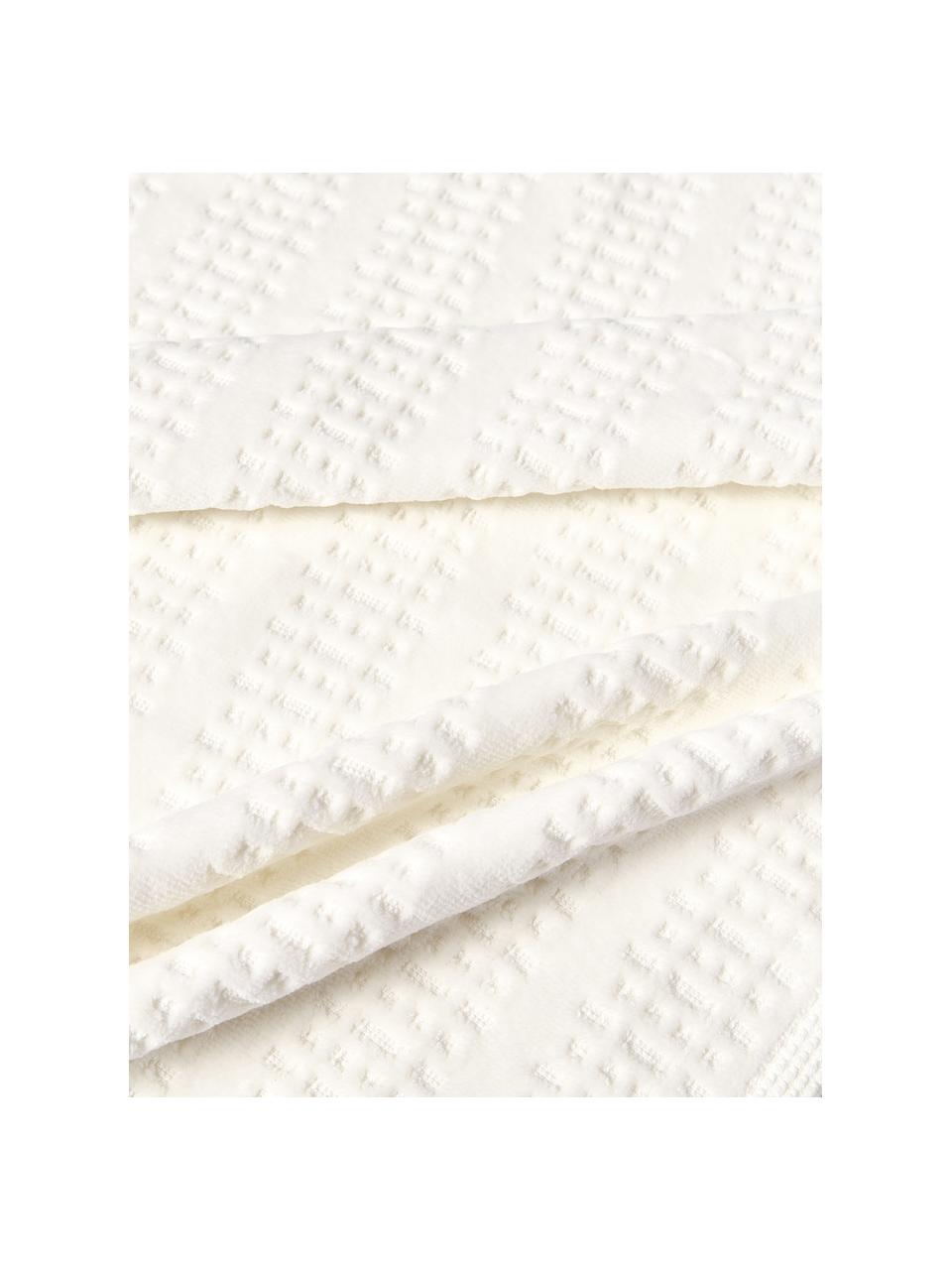 Lot de serviettes de bain en velours avec franges Niam, set de tailles variées, Blanc crème, tons bleus et jaunes, 3 éléments (1 serviette invité, 1 serviette de toilette et 1 drap de bain)