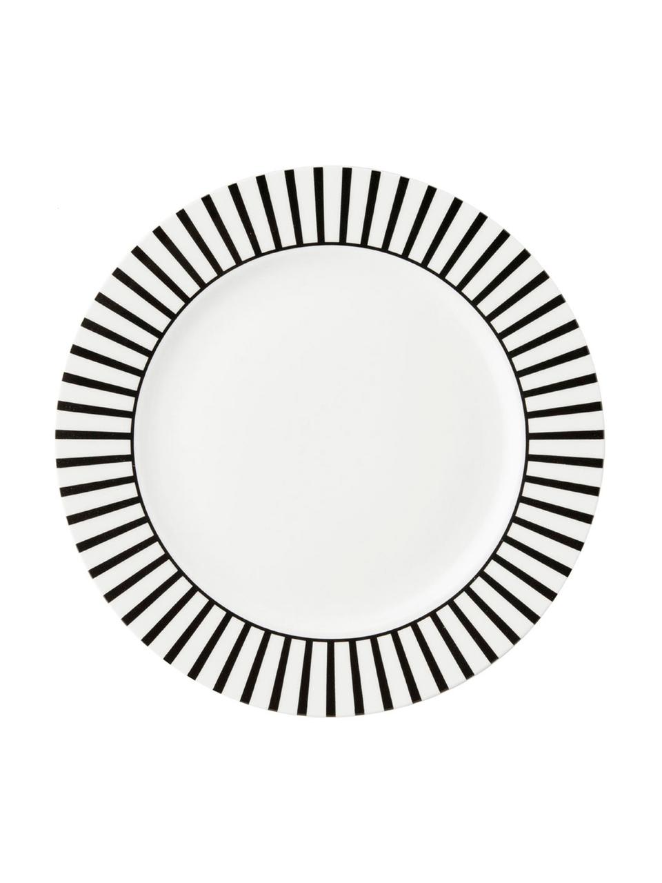 Piattino da dessert con decoro a righe Ceres Loft 4 pz, Porcellana, Bianco, nero, Ø 21 x Alt. 2 cm