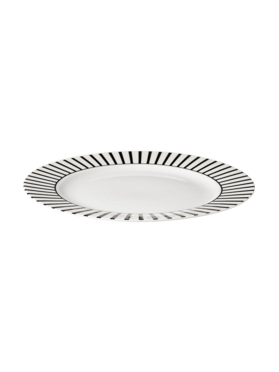 Snídaňové talíře s pruhovaným vzorem Ceres Loft, 4 ks, Porcelán, Bílá, černá, Ø 21 cm, V 2 cm