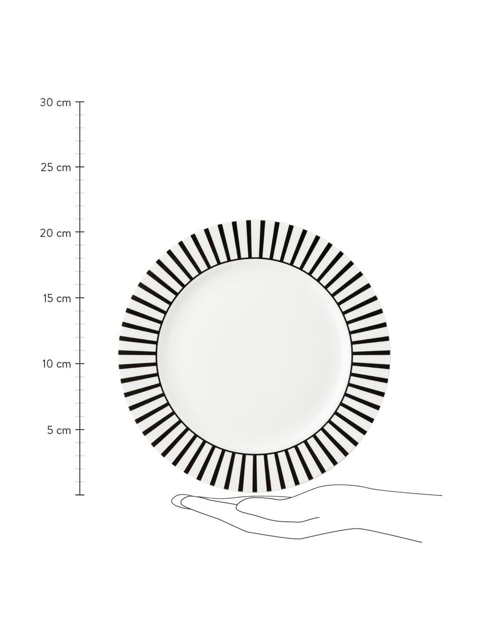 Frühstücksteller Ceres Loft mit Streifendekor, 4 Stück, Porzellan, Weiss, Schwarz, Ø 21 x H 2 cm