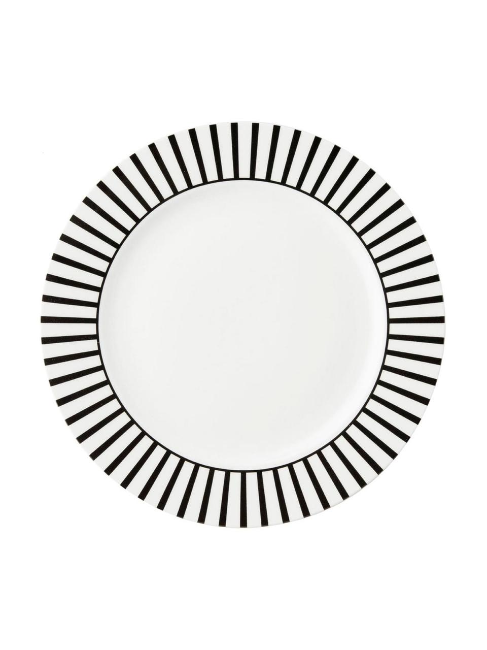 Snídaňové talíře s pruhovaným vzorem Ceres Loft, 4 ks, Porcelán, Bílá, černá, Ø 21 cm, V 2 cm