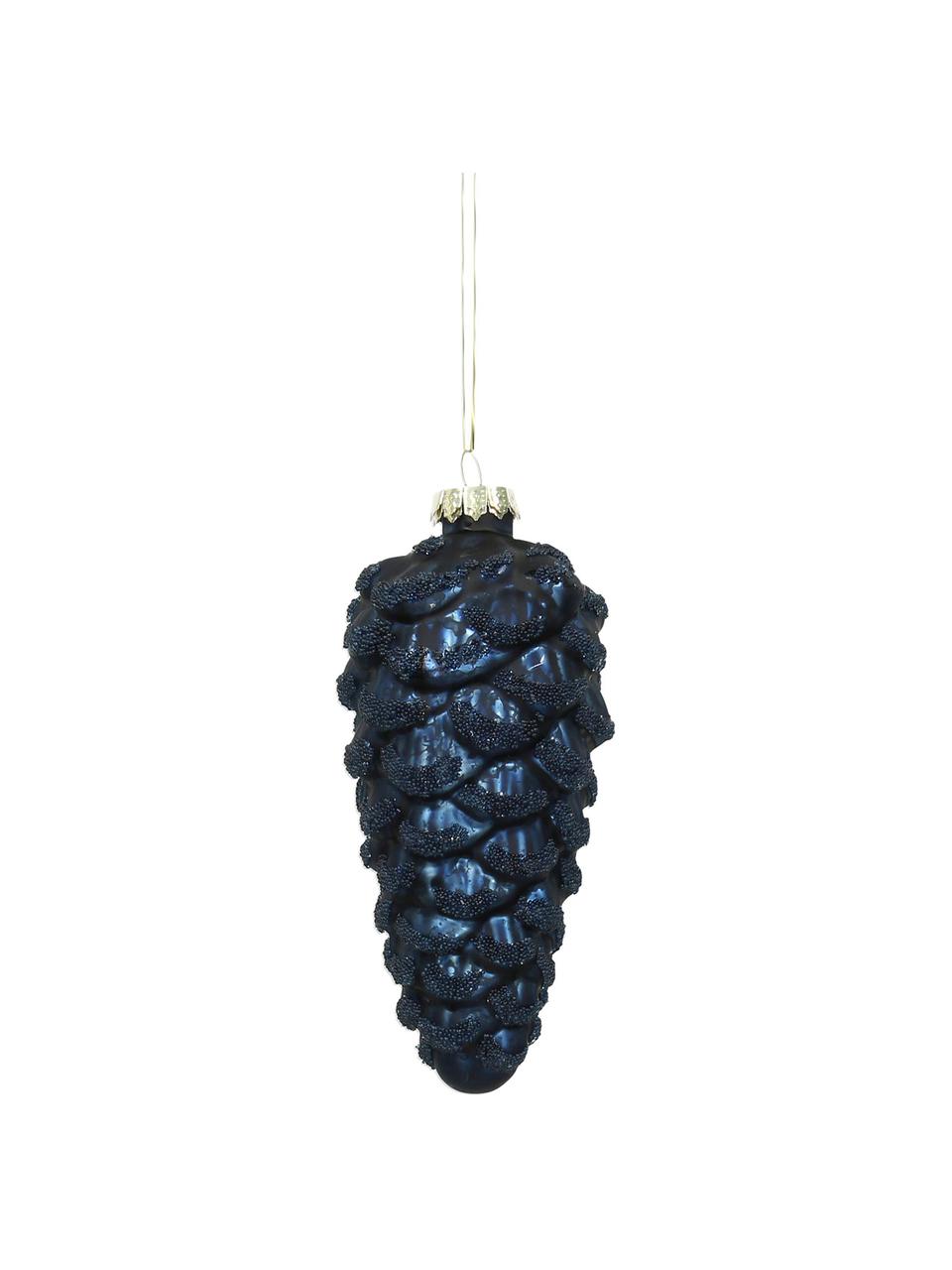 Décoration de sapin de Noël Cone, 4 pièces, Bleu foncé, brillant, Ø 6 x haut. 14 cm