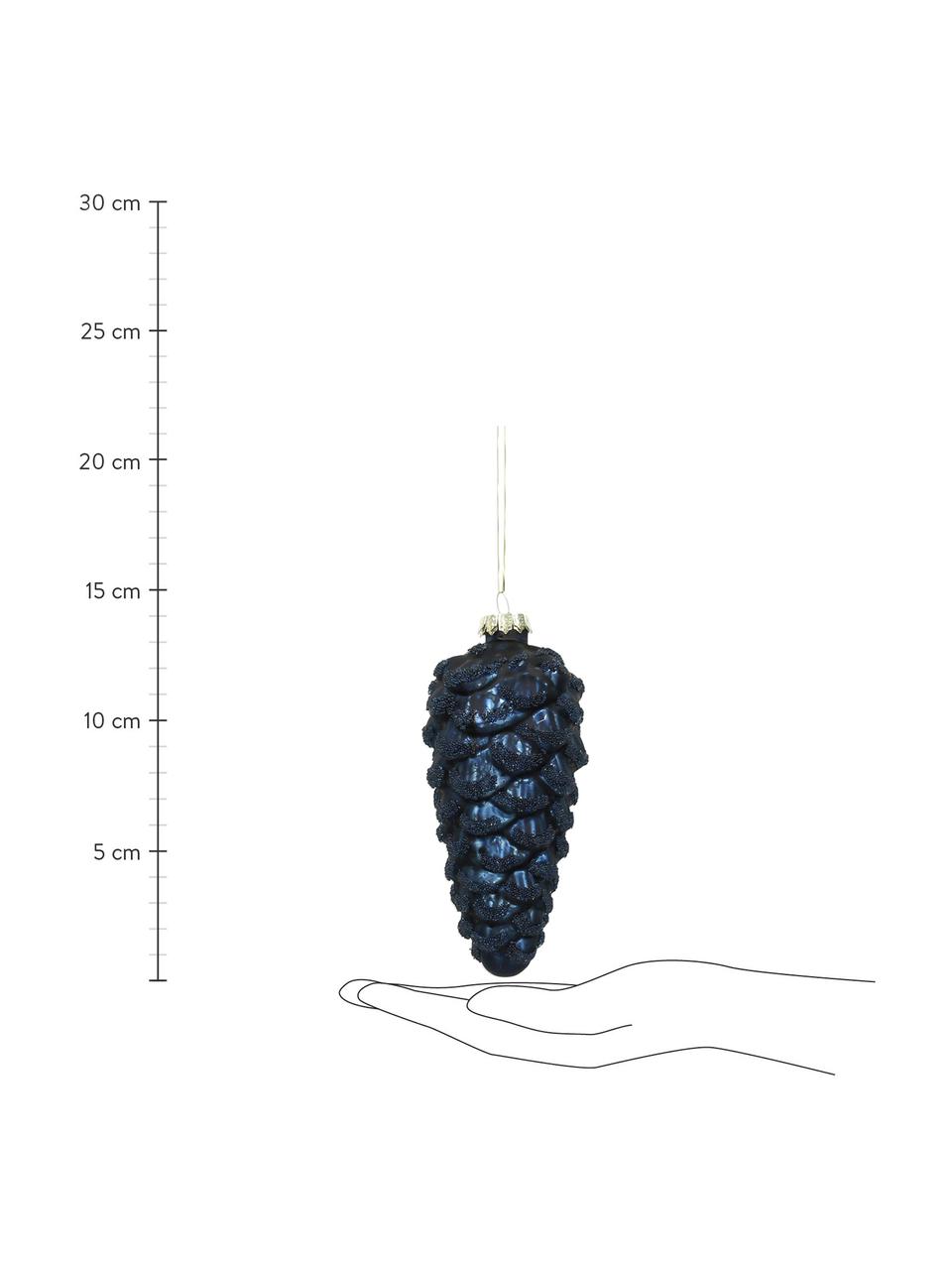 Ozdoba choinkowa Cone, 4 szt., Ciemny niebieski, błyszczący, Ø 6 x W 14 cm