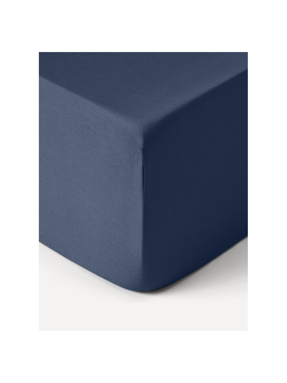 Sábana bajera de satén Comfort, Azul oscuro, Cama 90 cm (90 x 200 x 35 cm)