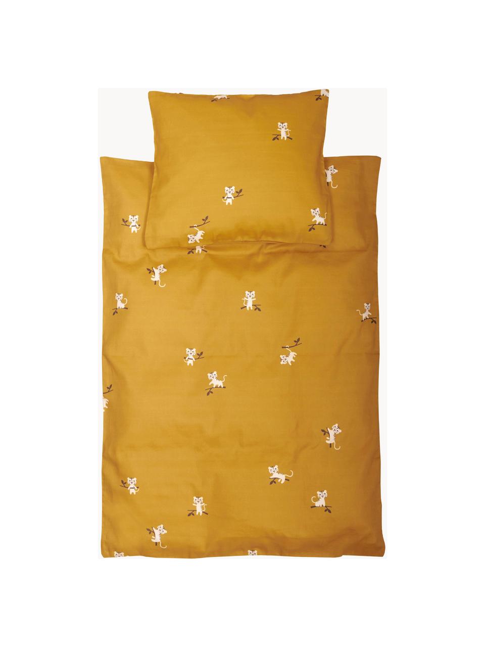 Biancheria da letto per bambini in raso di cotone organico Tiger, Arancione, 140 x 200 cm + 1 federa 80 x 80 cm