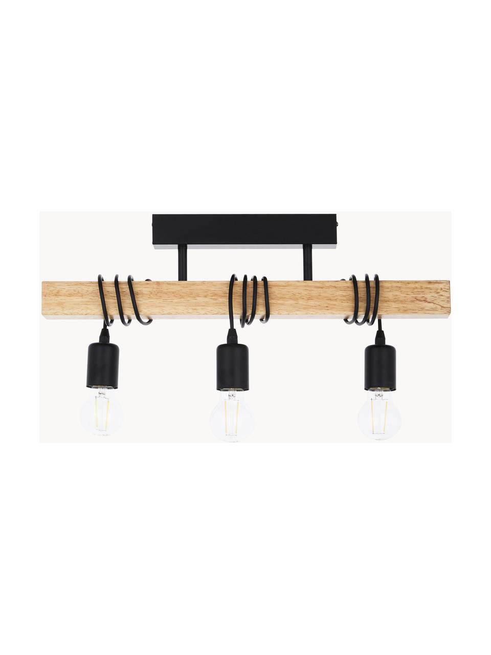 Plafondlamp Townshend van hout, Baldakijn: gelakt staal, Zwart, rubberhout, B 55 x H 27 cm