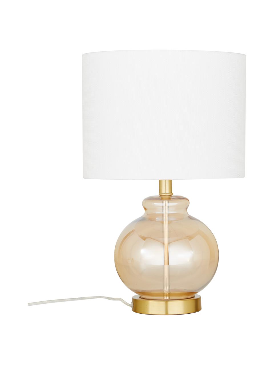 Stolová lampa so skleneným podstavcom Natty, Biela, odtiene jantárovej, priehľadná, Ø 31 x V 48 cm