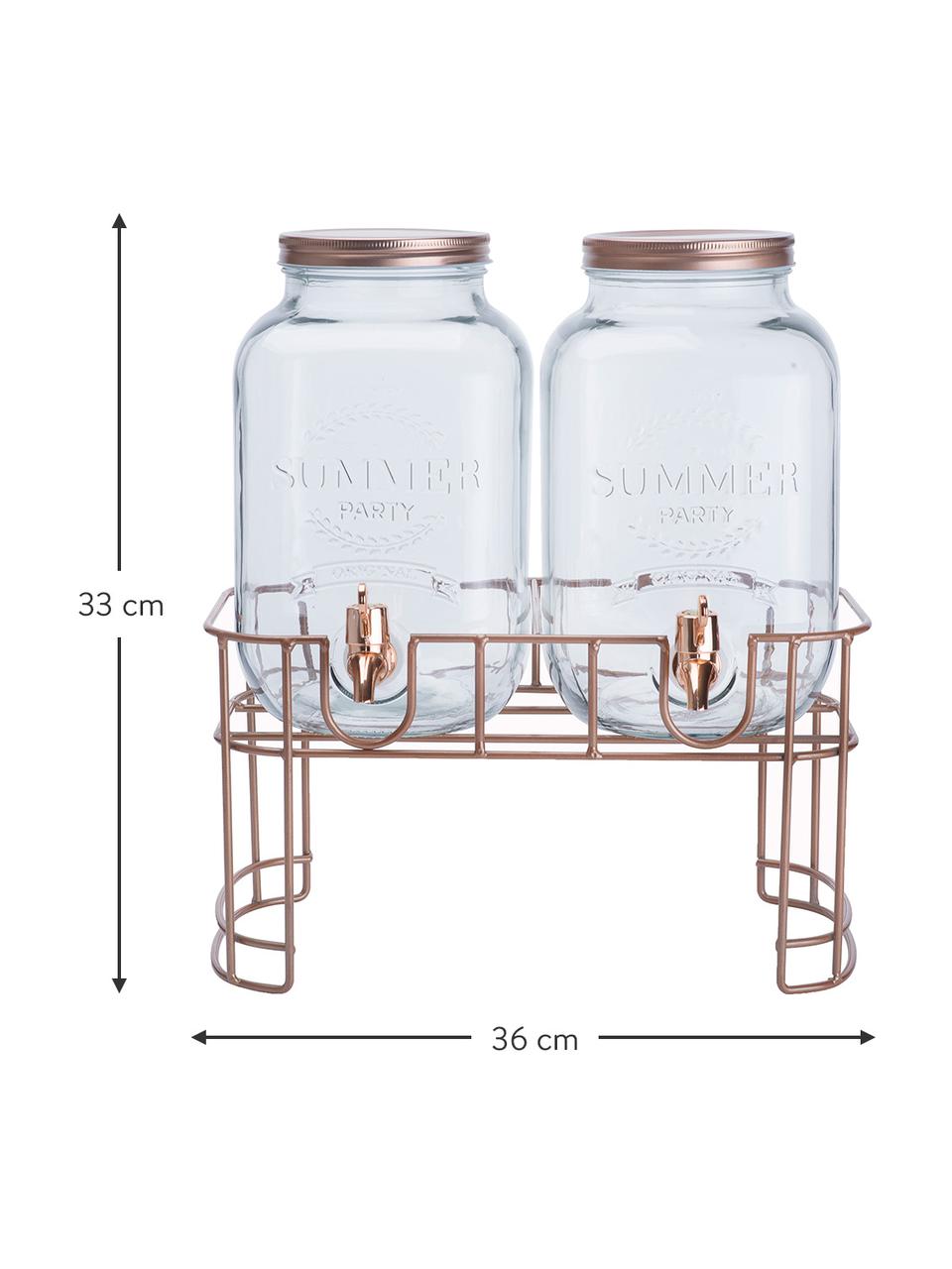 Getränkespender Summer Party mit kupferfarbenem Gestell, 2er-Set, Gestell: Metall, beschichtet, Transparent, Kupferfarben, Je 3.5 L