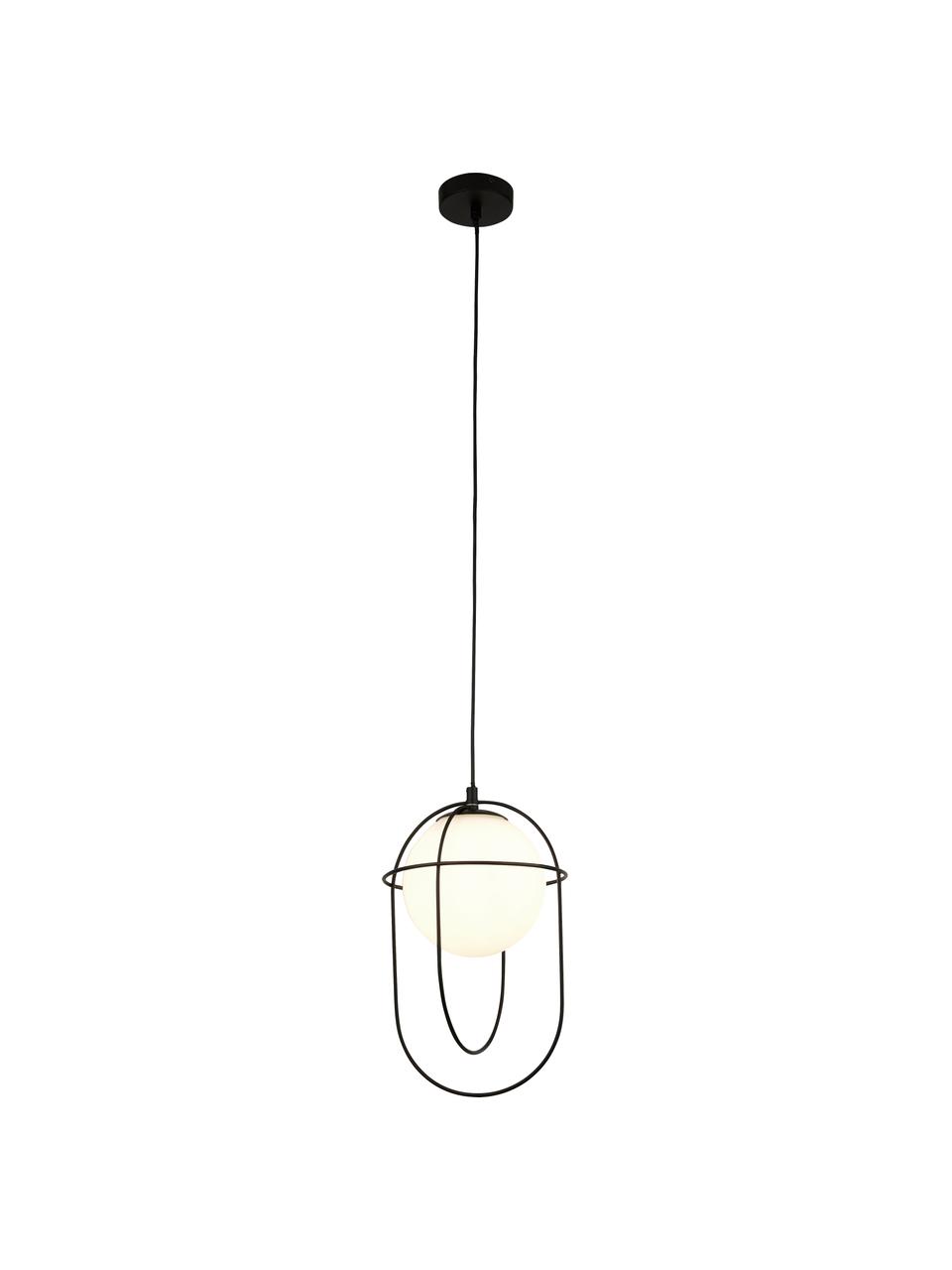 Kleine hanglamp Axis met glazen lampenkap, Lampenkap: glas, Baldakijn: gepoedercoat metaal, Zwart, Ø 23 x H 37 cm