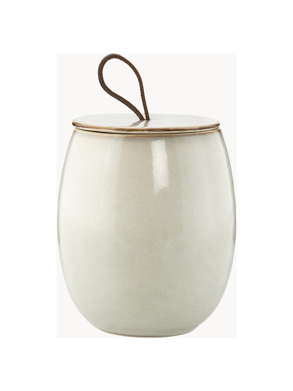 Pot de rangement Amera, Grès cérame, Beige, Ø 12 x haut. 16 cm