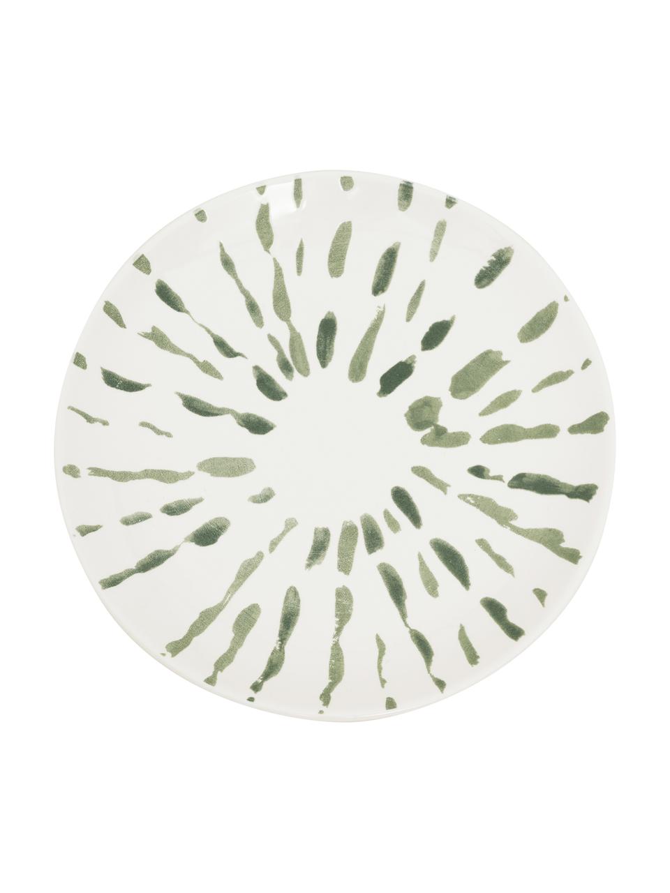 Ručně malovaný dezertní talíř Sparks, Kamenina, Bílá, zelená, Ø 18 cm