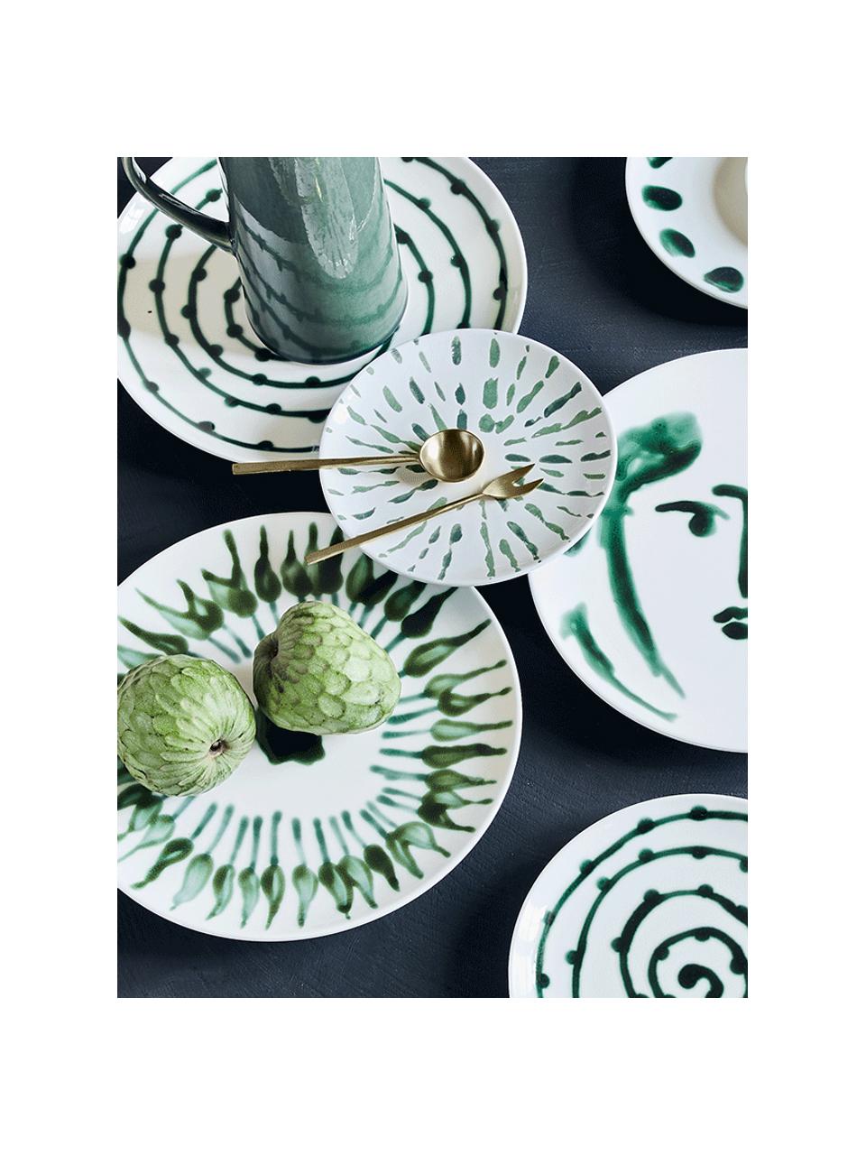Handbeschilderde dessertbord Sparks met penseelstreek decoratie, Keramiek, Wit, groen, Ø 18 cm