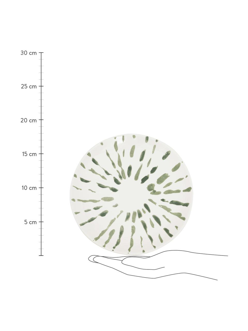 Handbemalter Dessertteller Sparks mit Pinselstrich-Dekor, Steingut, Weiss, Grün, Ø 18 cm