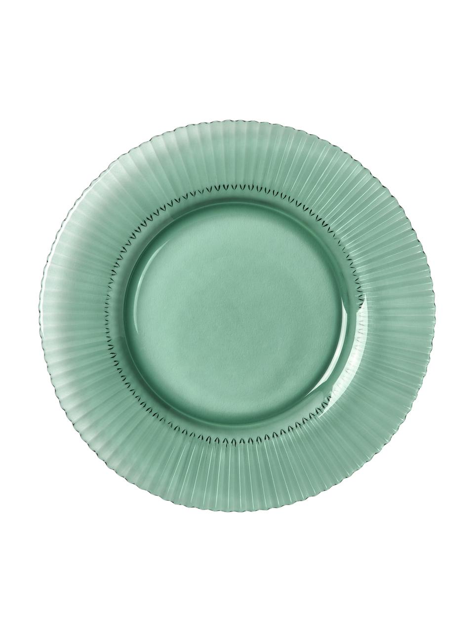 Platos postre con relieves Effie, 4 uds., Vidrio, Verde menta, Ø 21 cm