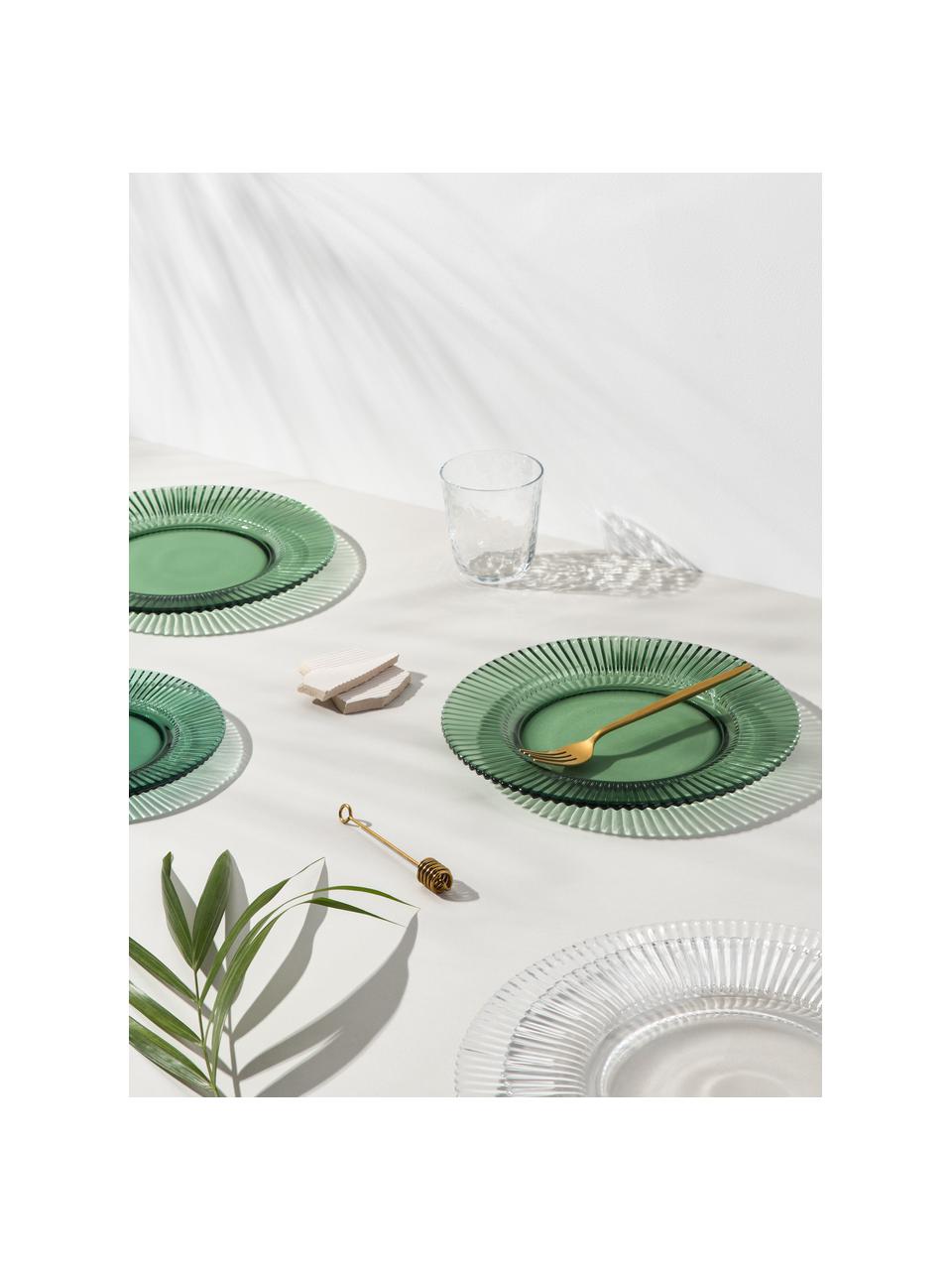 Piatto da colazione con rilievo scanalato Effie 4 pz, Vetro, Verde menta, Ø 21 cm