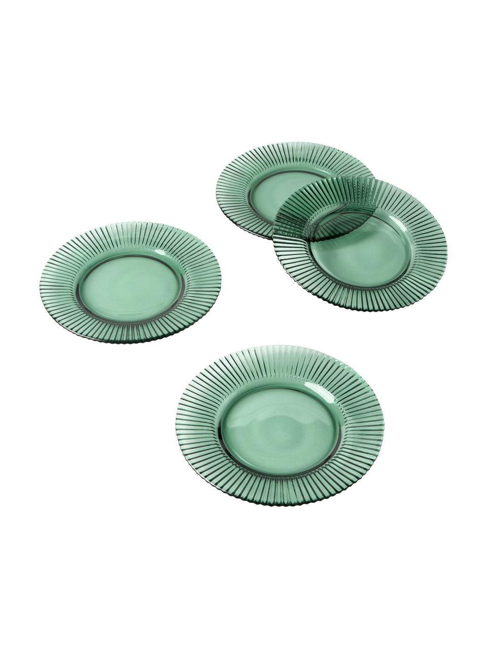 Piatto da colazione con rilievo scanalato Effie 4 pz, Vetro, Verde menta, Ø 21 cm