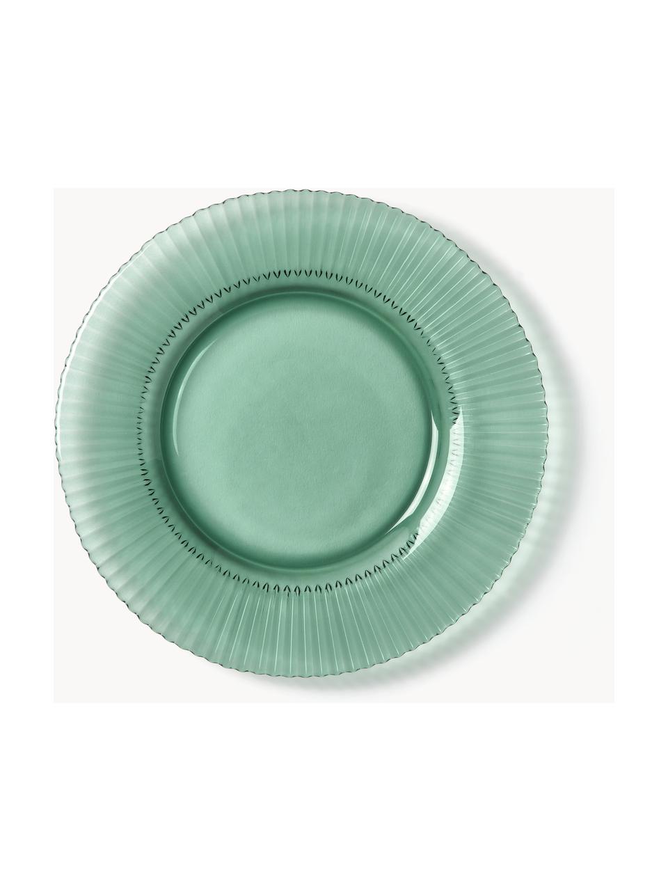 Piatti da colazione con struttura millerighe Effie 4 pz, Vetro, Verde menta, Ø 21 cm