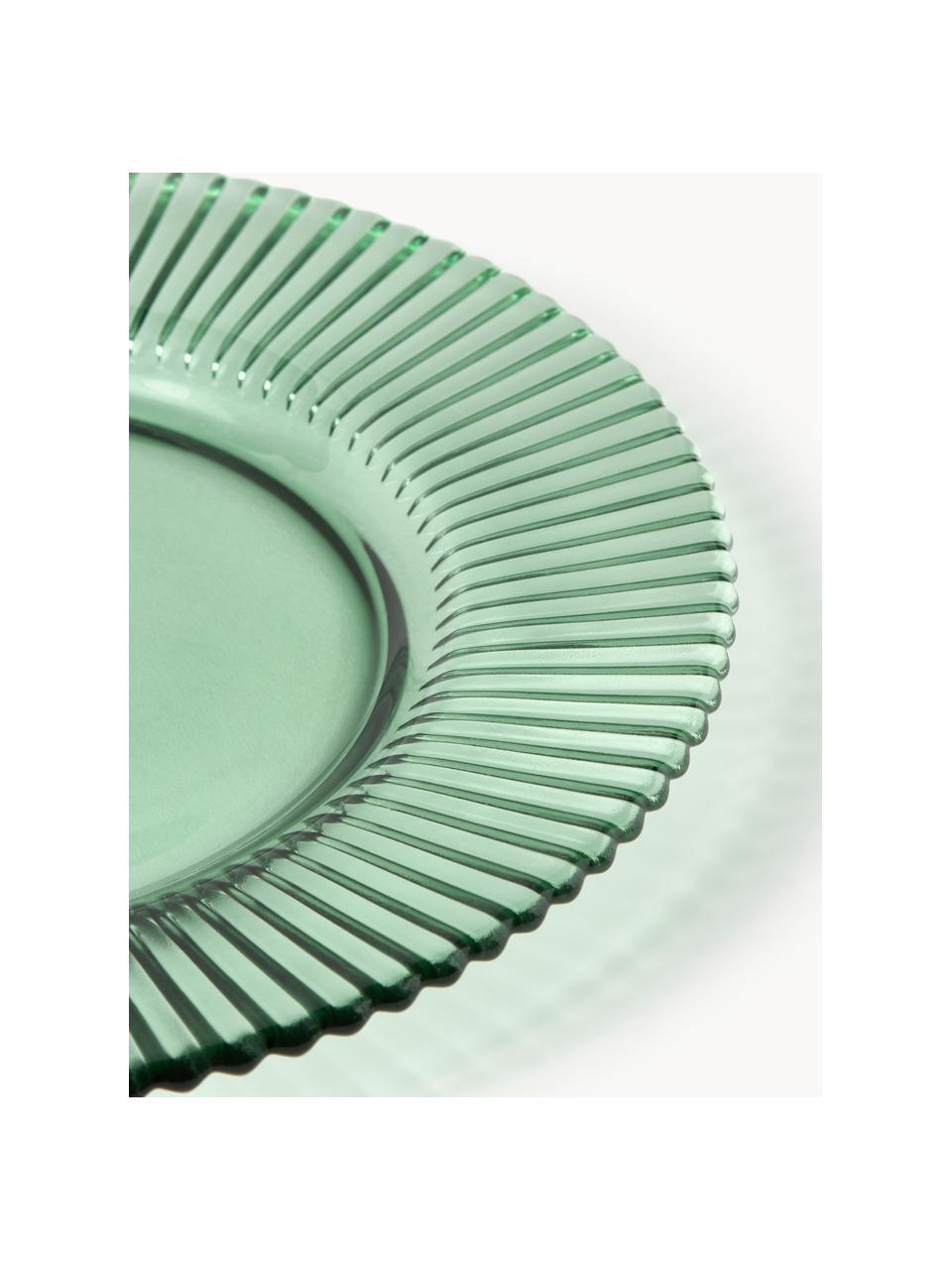 Platos postre con relieves Effie, 4 uds., Vidrio, Verde menta, Ø 21 cm