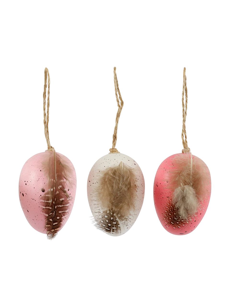 Set de adorno para colgar Zoja, 6 uds., Adornos: plástico, plumas, Rosa, blanco, rosa, Ø 4 x Al 6 cm
