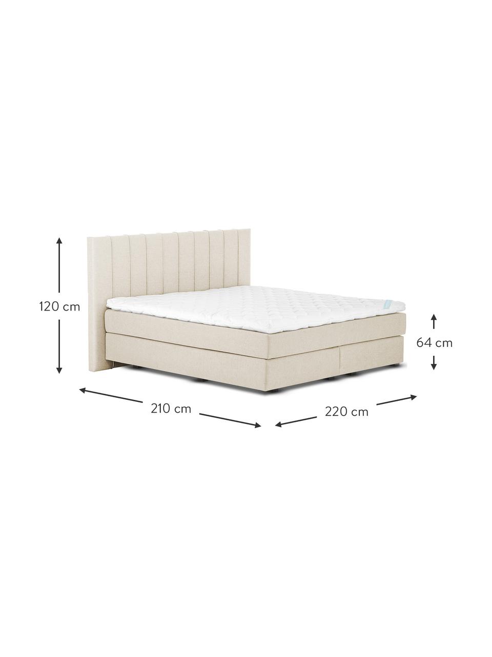 Premium Boxspringbett Lacey in Beige, Matratze: 7-Zonen-Taschenfederkern , Füße: Massives Buchenholz, lack, Webstoff Beige, 160 x 200 cm